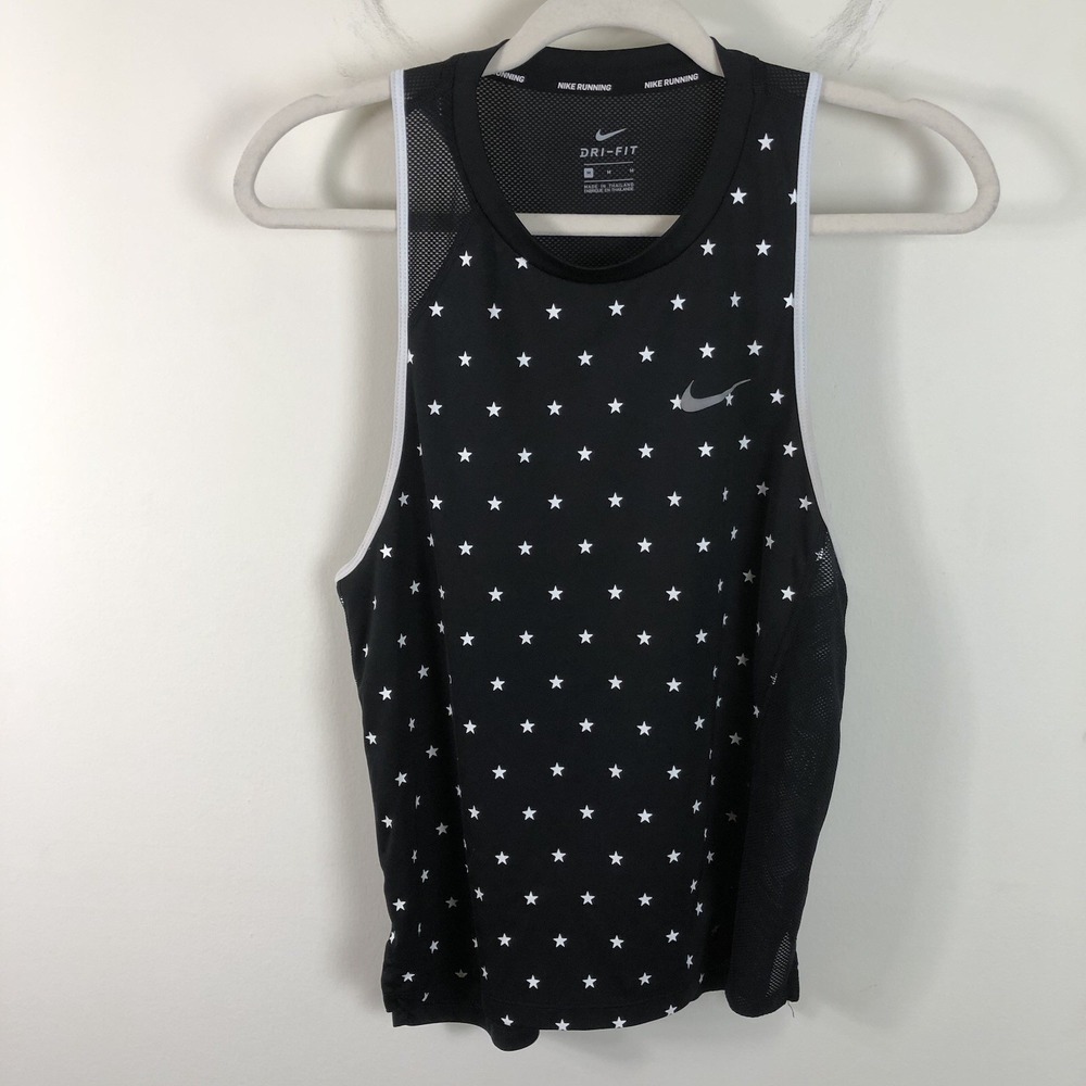 Nike Dri-Fit Running Stars Tank Top Womens Size Medium Black White Athletic